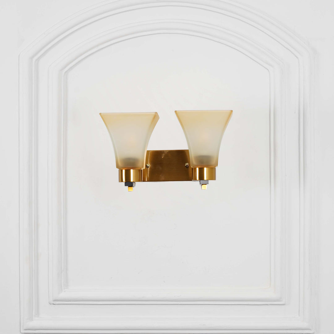 SUTTON 2 Light Wall Fitting In Brass And  Black Finish Metal With White Glass