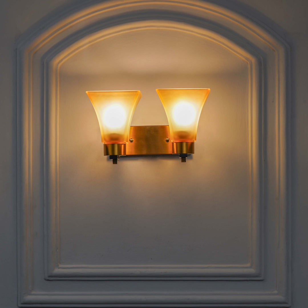 SUTTON 2 Light Wall Fitting In Brass And  Black Finish Metal With White Glass