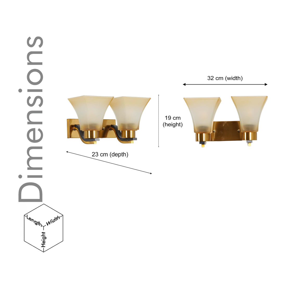 SUTTON 2 Light Wall Fitting In Brass And  Black Finish Metal With White Glass