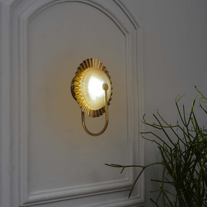 BEXLAY Single Light LED Wall Fitting In Brass  Finish Metal With Amber Glass