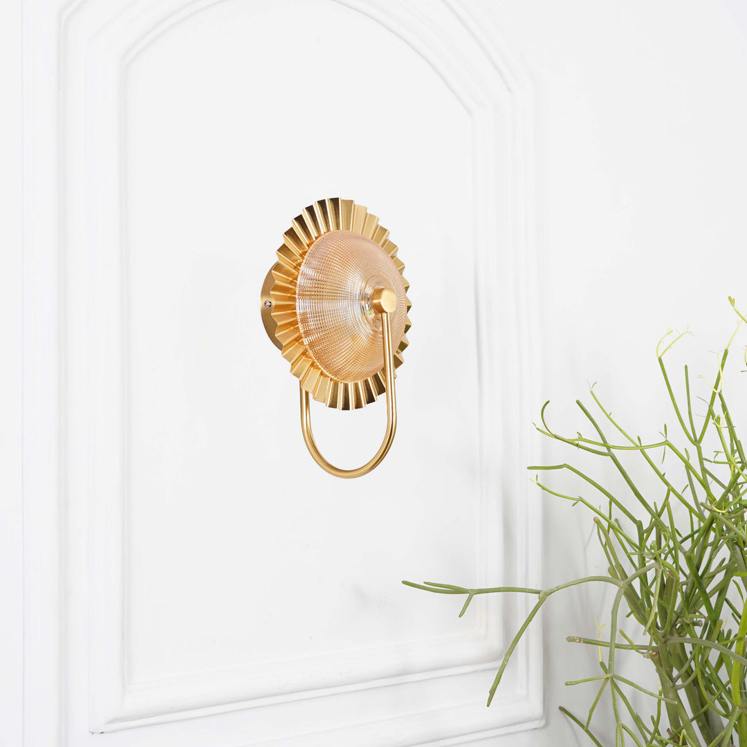 BEXLAY Single Light LED Wall Fitting In Brass  Finish Metal With Amber Glass