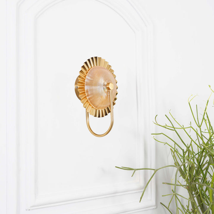 BEXLAY Single Light LED Wall Fitting In Brass  Finish Metal With Amber Glass