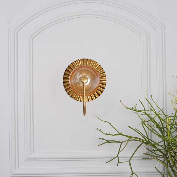 BEXLAY Single Light LED Wall Fitting In Brass  Finish Metal With Amber Glass