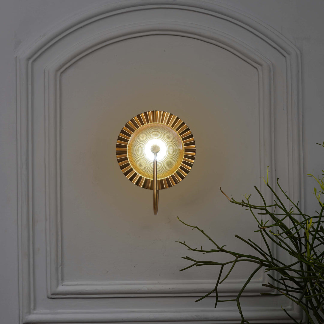 BEXLAY Single Light LED Wall Fitting In Brass  Finish Metal With Amber Glass