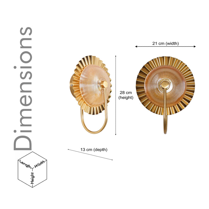 BEXLAY Single Light LED Wall Fitting In Brass  Finish Metal With Amber Glass