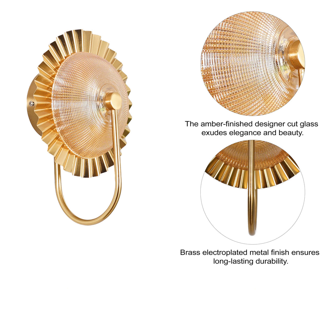 BEXLAY Single Light LED Wall Fitting In Brass  Finish Metal With Amber Glass