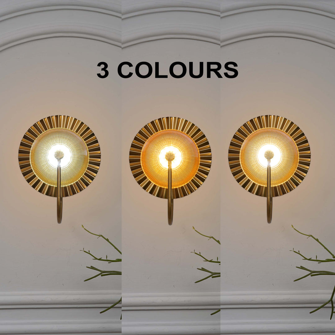 BEXLAY Single Light LED Wall Fitting In Brass  Finish Metal With Amber Glass