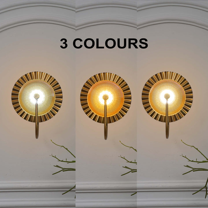 BEXLAY Single Light LED Wall Fitting In Brass  Finish Metal With Amber Glass