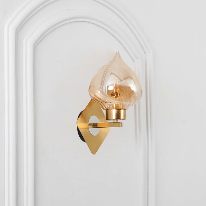 VIX Single Light Wall Fitting In Brass And Chrome Finish Metal With Amber Glass