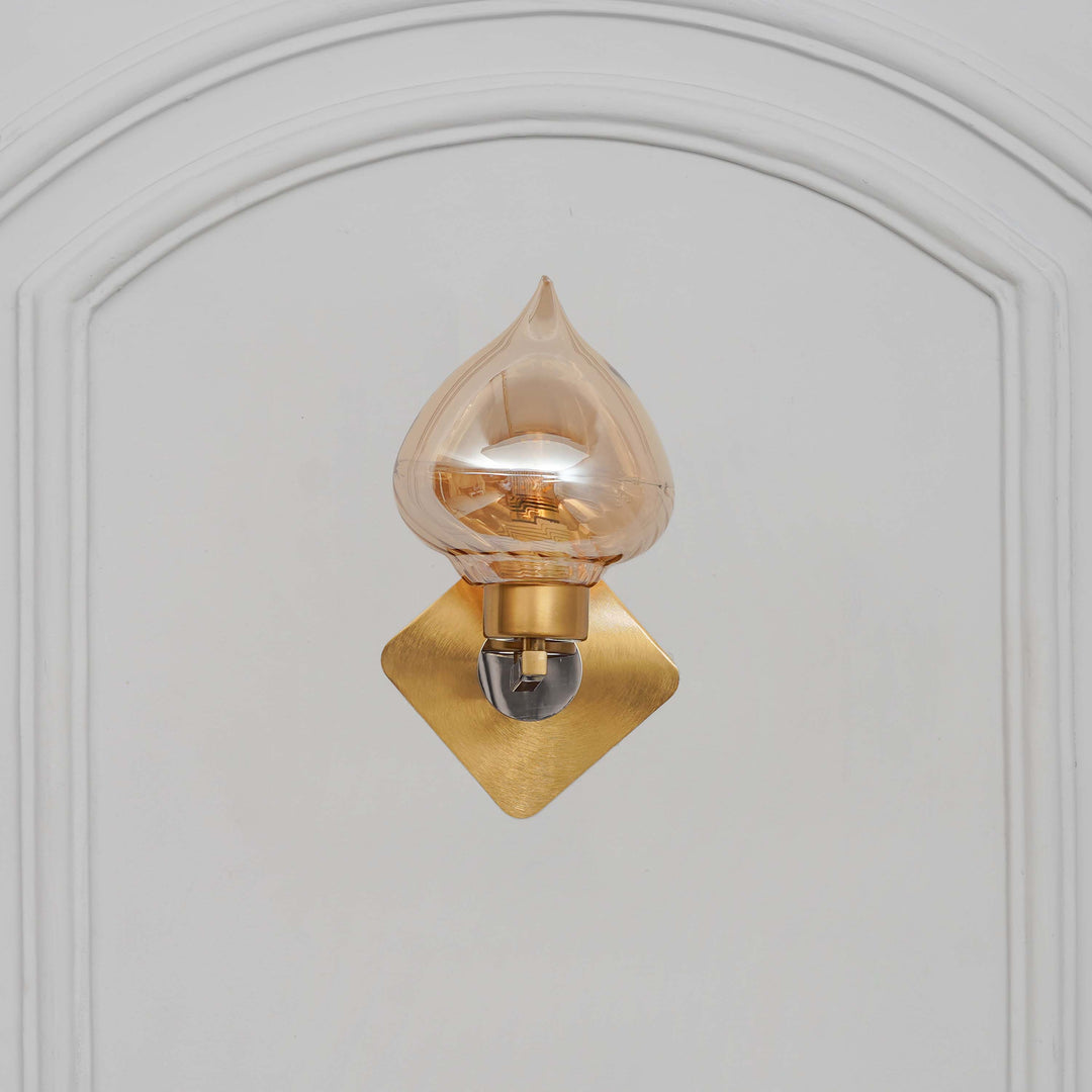 VIX Single Light Wall Fitting In Brass And Chrome Finish Metal With Amber Glass