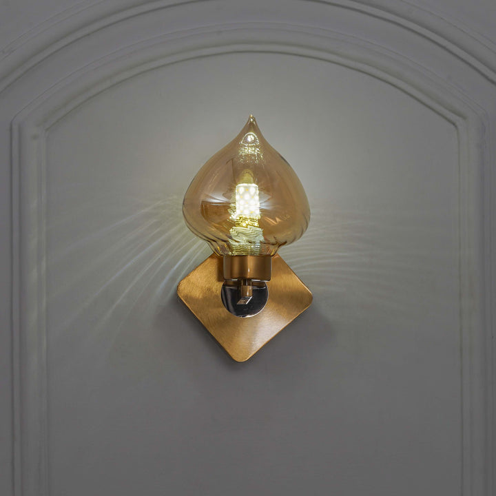 VIX Single Light Wall Fitting In Brass And Chrome Finish Metal With Amber Glass