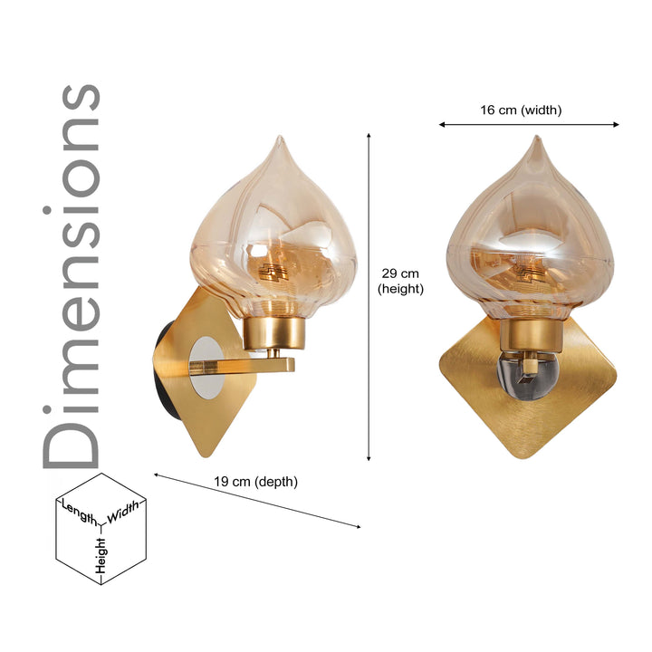 VIX Single Light Wall Fitting In Brass And Chrome Finish Metal With Amber Glass
