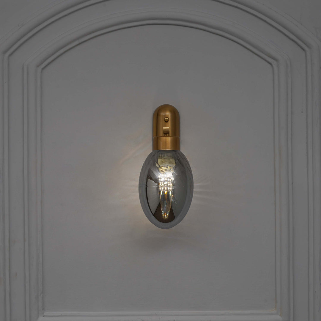 ZEN Single Light Wall Fitting In Brass Finish Metal With Gray Glass