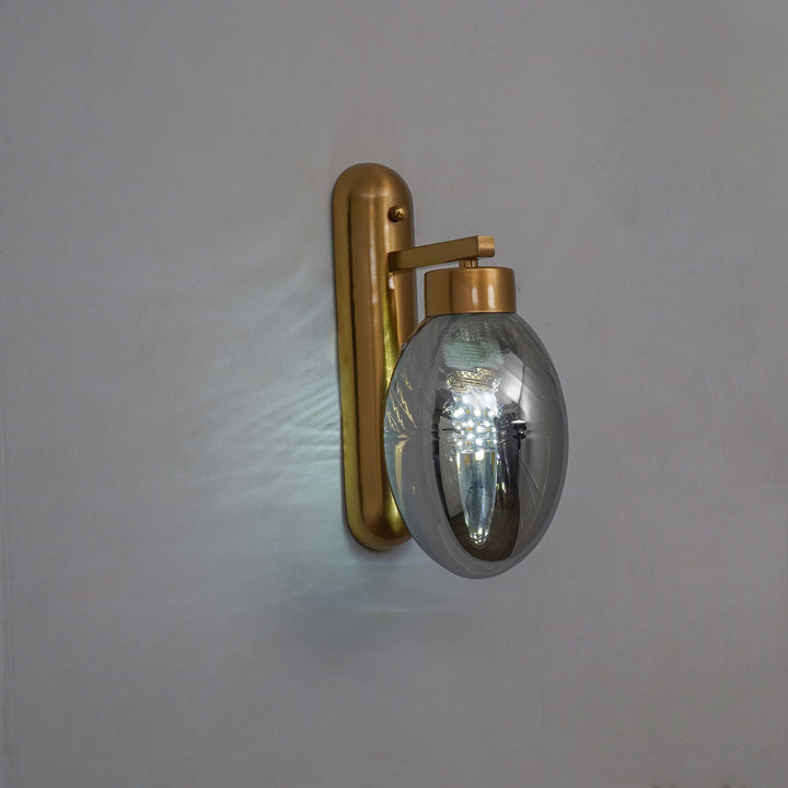 ZEN Single Light Wall Fitting In Brass Finish Metal With Gray Glass