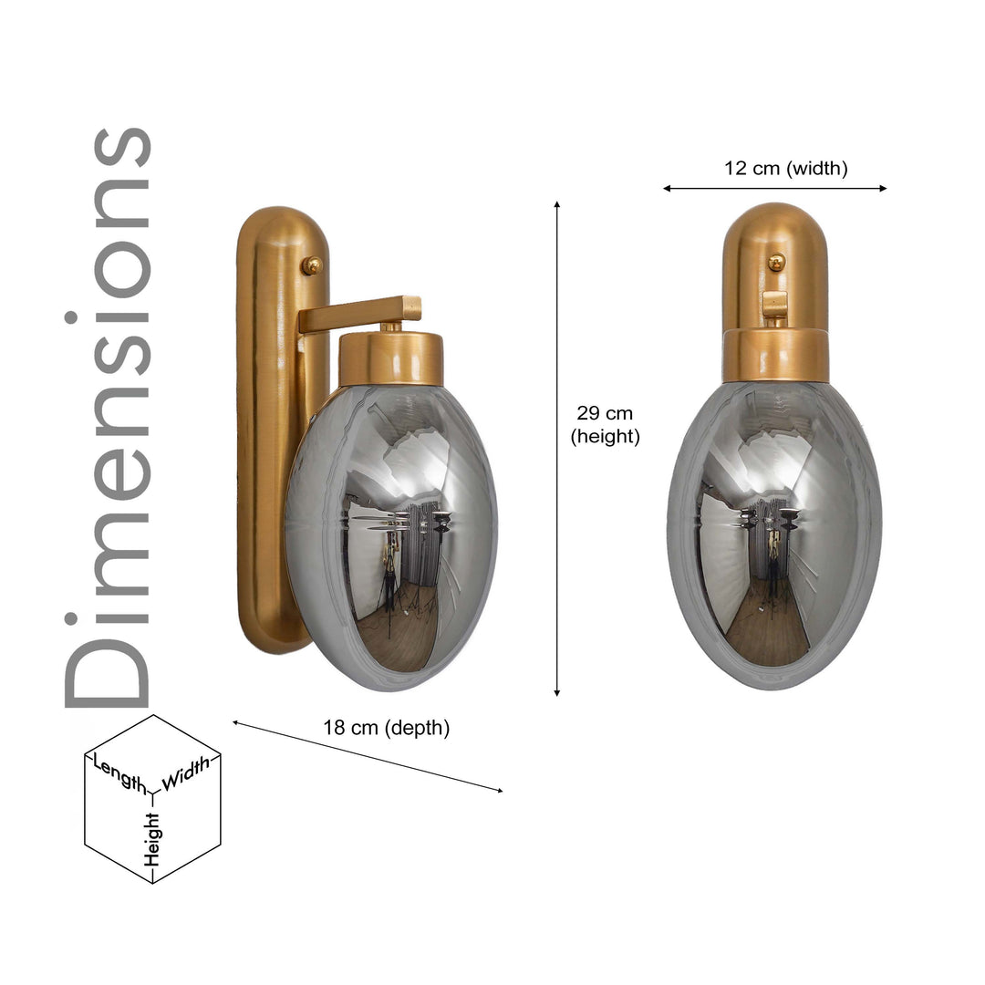 ZEN Single Light Wall Fitting In Brass Finish Metal With Gray Glass