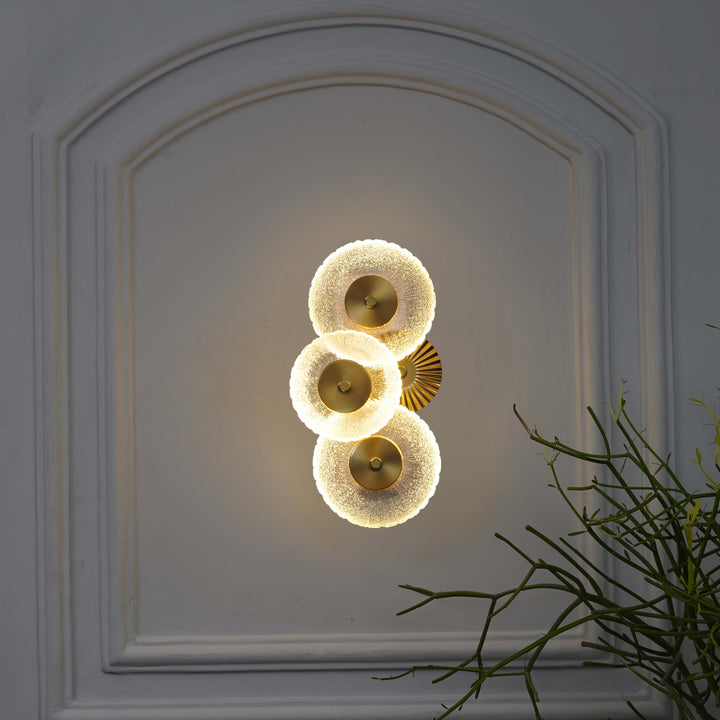 ZEN Integrated 3 Light LED Wall Fitting In Brass Finish Metal With Frosted White Glass