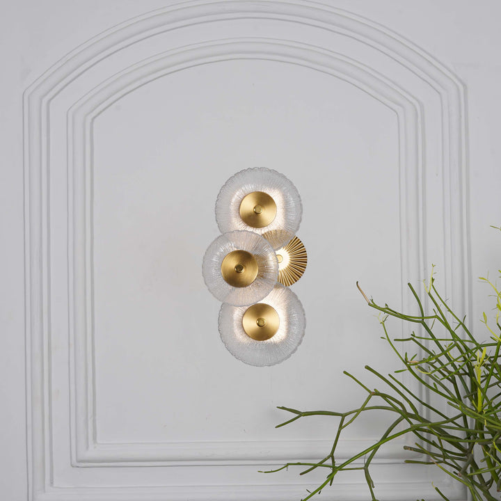 ZEN Integrated 3 Light LED Wall Fitting In Brass Finish Metal With Frosted White Glass