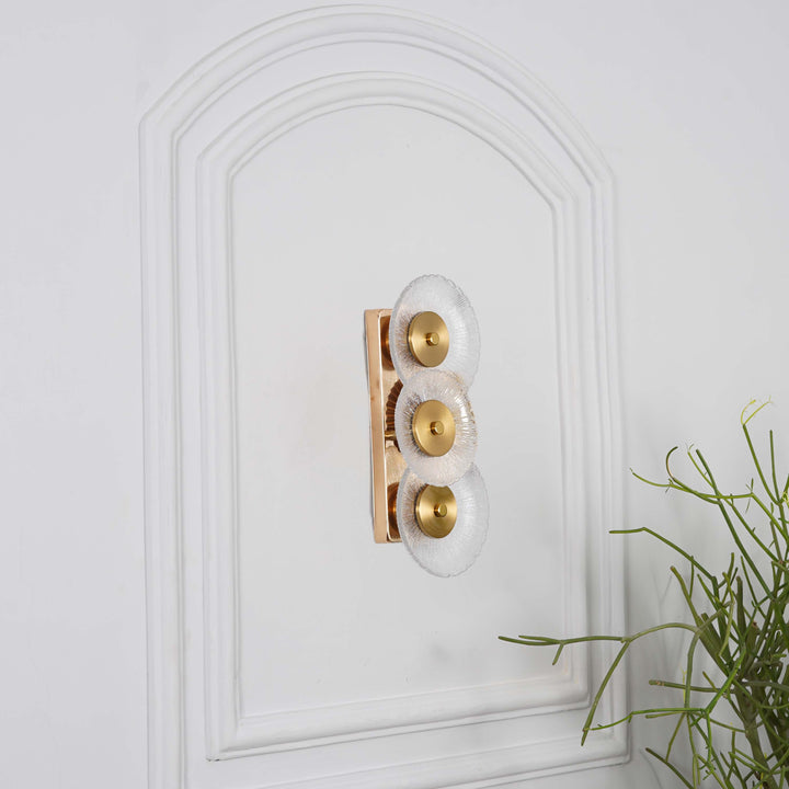 ZEN Integrated 3 Light LED Wall Fitting In Brass Finish Metal With Frosted White Glass