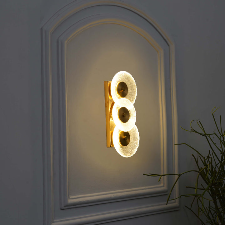 ZEN Integrated 3 Light LED Wall Fitting In Brass Finish Metal With Frosted White Glass