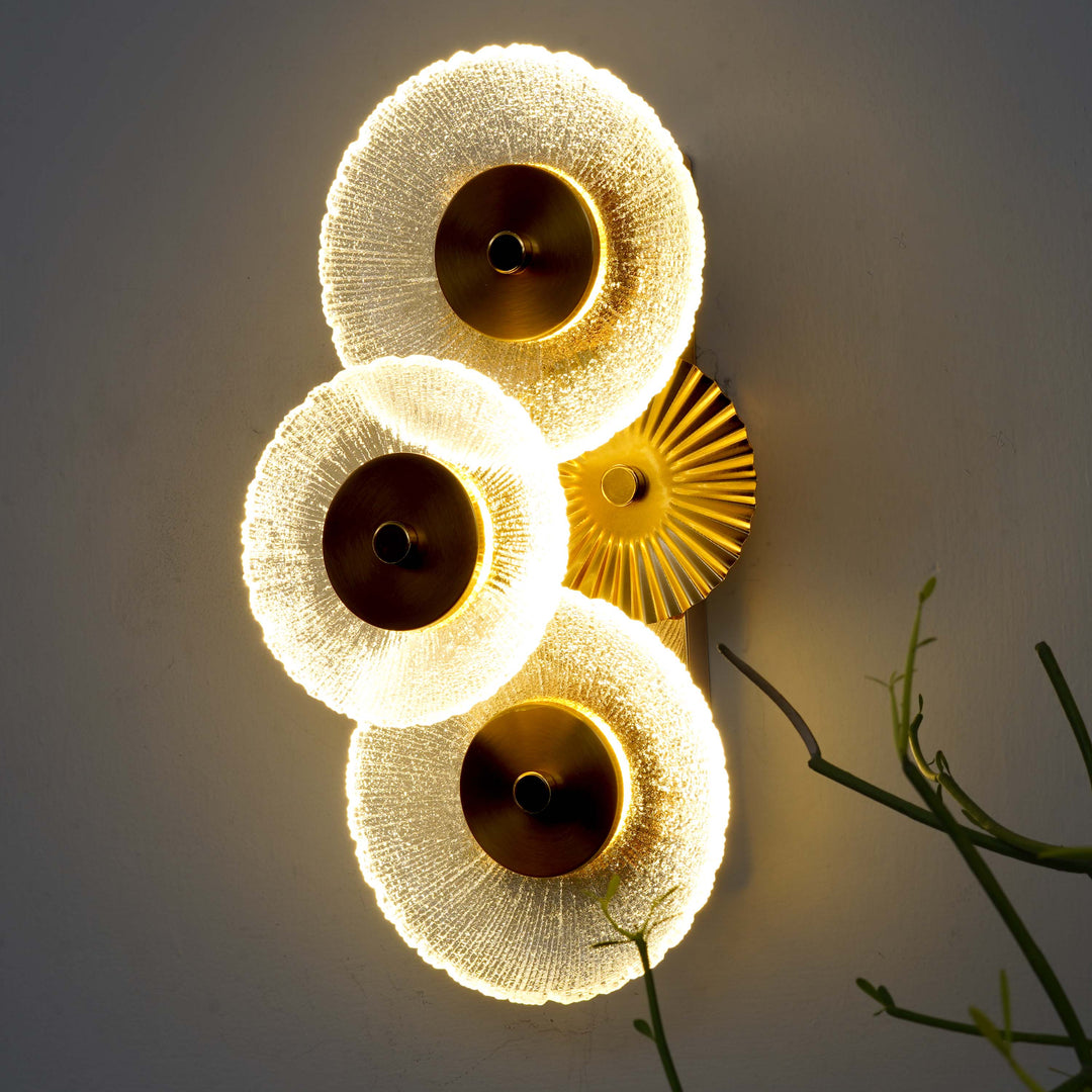 ZEN Integrated 3 Light LED Wall Fitting In Brass Finish Metal With Frosted White Glass