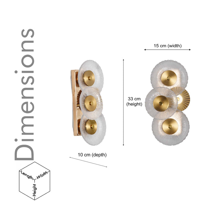 ZEN Integrated 3 Light LED Wall Fitting In Brass Finish Metal With Frosted White Glass