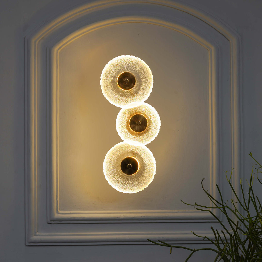 AXTON Integrated 3 Light LED Wall Fitting In Brass Finish Metal With Frosted White Glass