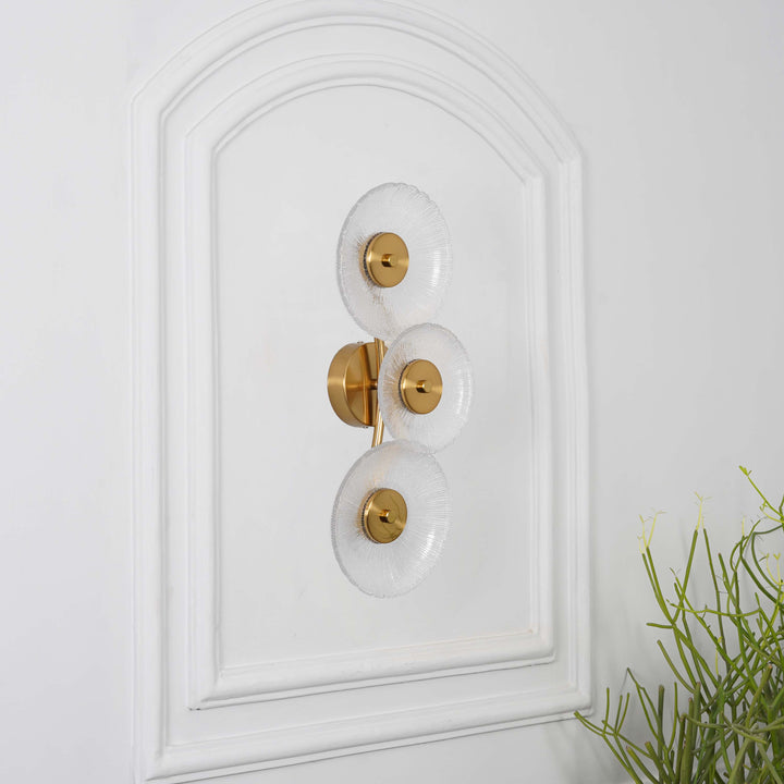 AXTON Integrated 3 Light LED Wall Fitting In Brass Finish Metal With Frosted White Glass