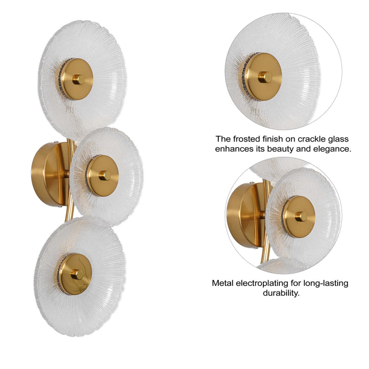 AXTON Integrated 3 Light LED Wall Fitting In Brass Finish Metal With Frosted White Glass