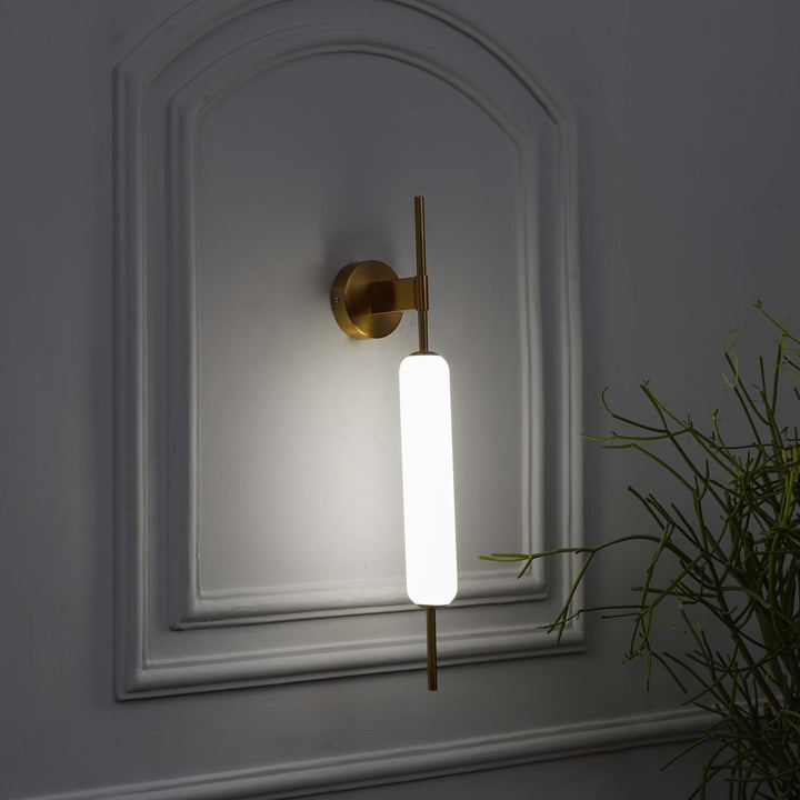 KUOMBI Integrated 3 Light LED Wall Fitting In Brass Finish Metal With Milky White Glass