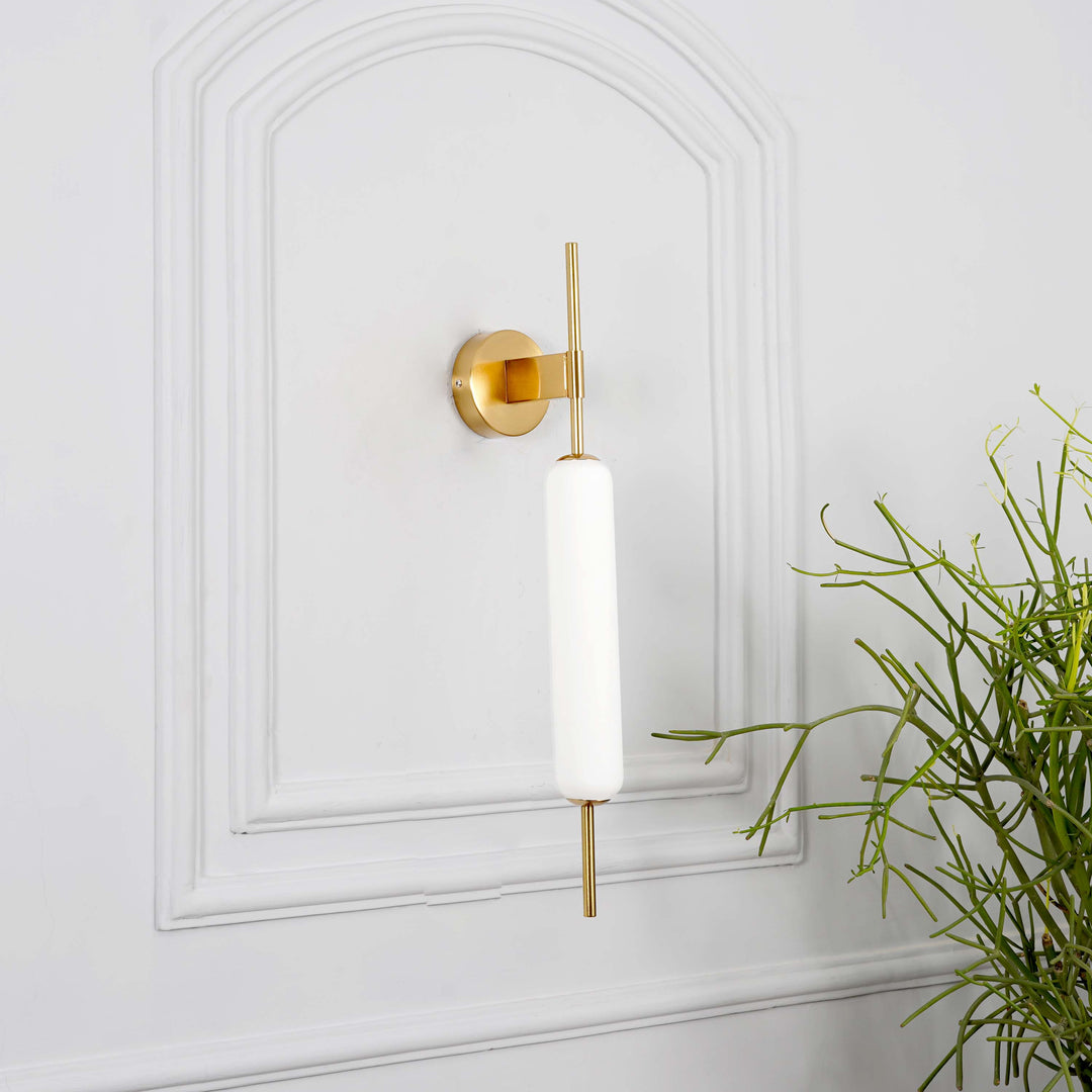 KUOMBI Integrated 3 Light LED Wall Fitting In Brass Finish Metal With Milky White Glass