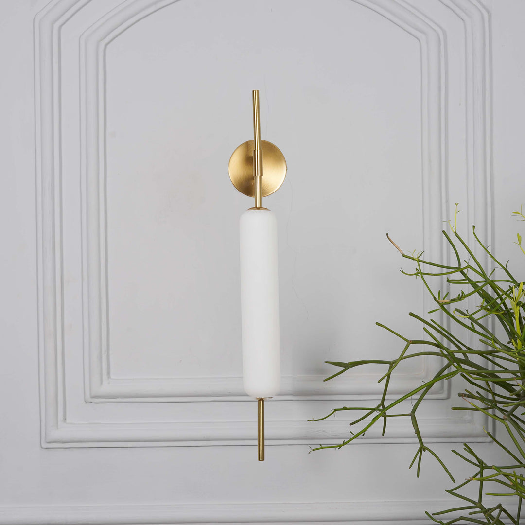 KUOMBI Integrated 3 Light LED Wall Fitting In Brass Finish Metal With Milky White Glass