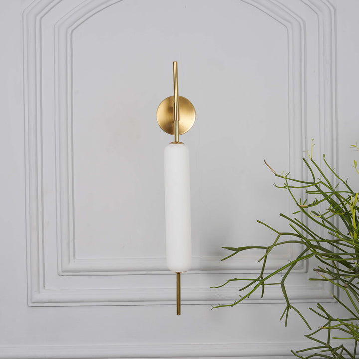 KUOMBI Integrated 3 Light LED Wall Fitting In Brass Finish Metal With Milky White Glass