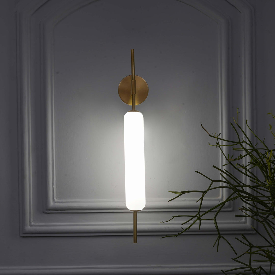 KUOMBI Integrated 3 Light LED Wall Fitting In Brass Finish Metal With Milky White Glass