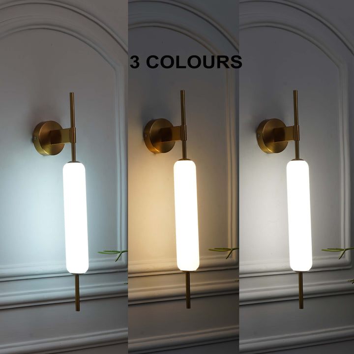 KUOMBI Integrated 3 Light LED Wall Fitting In Brass Finish Metal With Milky White Glass