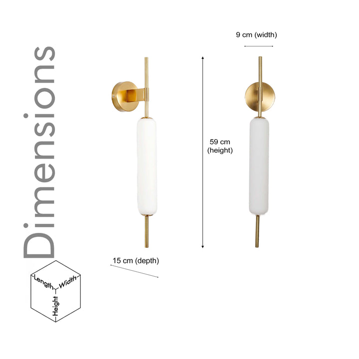 KUOMBI Integrated 3 Light LED Wall Fitting In Brass Finish Metal With Milky White Glass