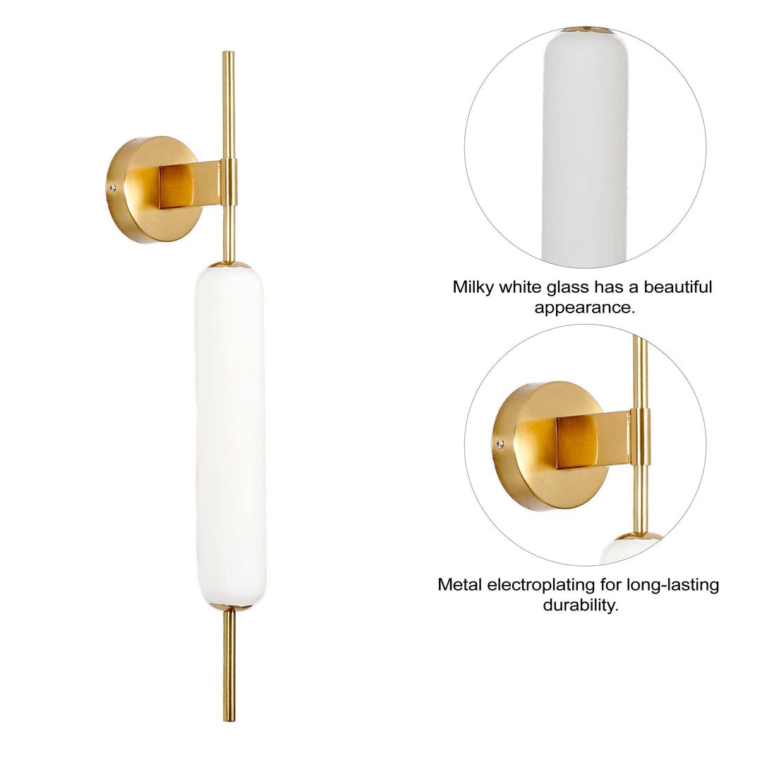 KUOMBI Integrated 3 Light LED Wall Fitting In Brass Finish Metal With Milky White Glass