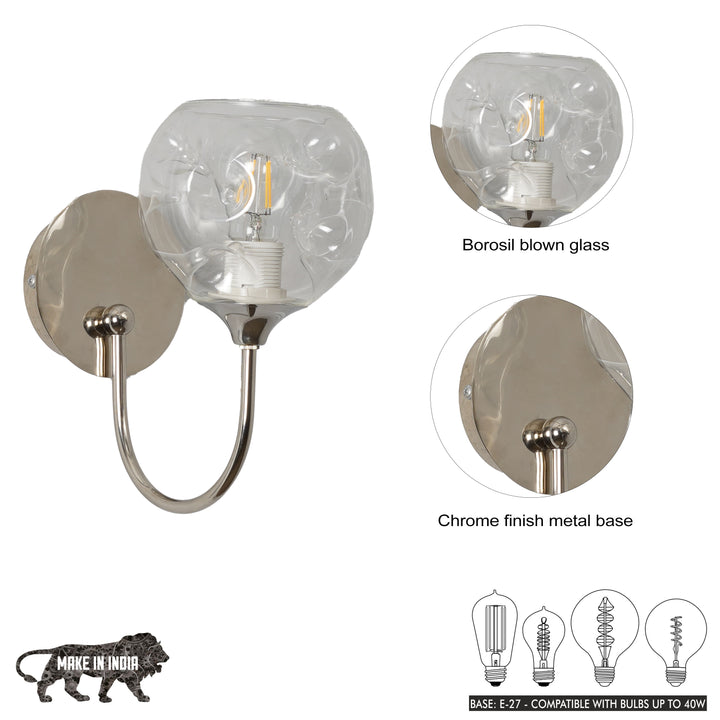 SAVANNAH Modern Single-Light Wall Lamp in Stainless Steel with Clear Glass Shade