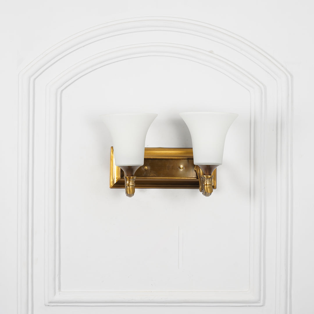 FRANKLIN 2 Light Wall Fitting In Brass Finish Metal With Frosted White Glass