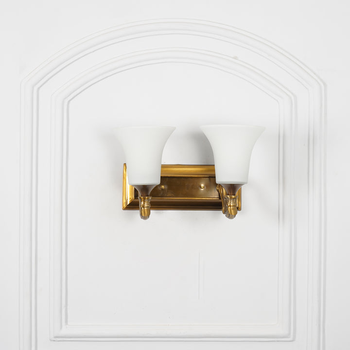 FRANKLIN 2 Light Wall Fitting In Brass Finish Metal With Frosted White Glass