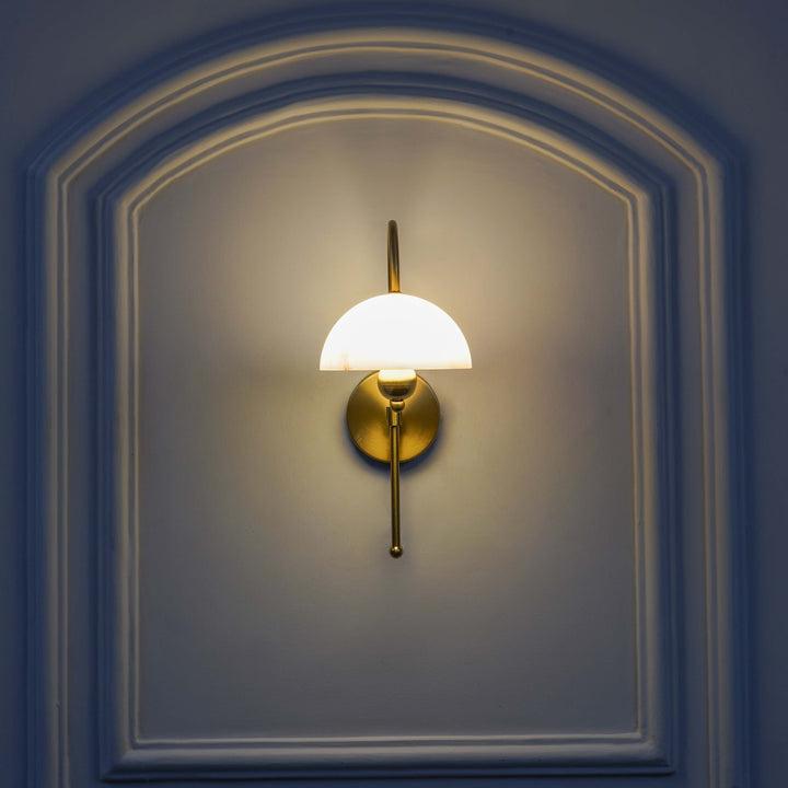 BELVUE Inbuild LED Wall Light in Brass Finish With White Alabaster Shade