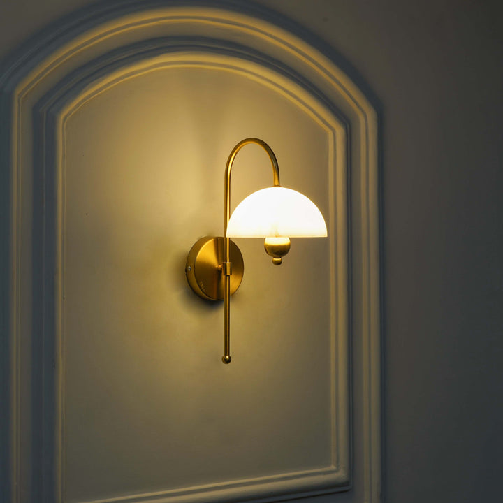 BELVUE Inbuild LED Wall Light in Brass Finish With White Alabaster Shade