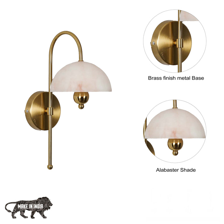 BELVUE Inbuild LED Wall Light in Brass Finish With White Alabaster Shade