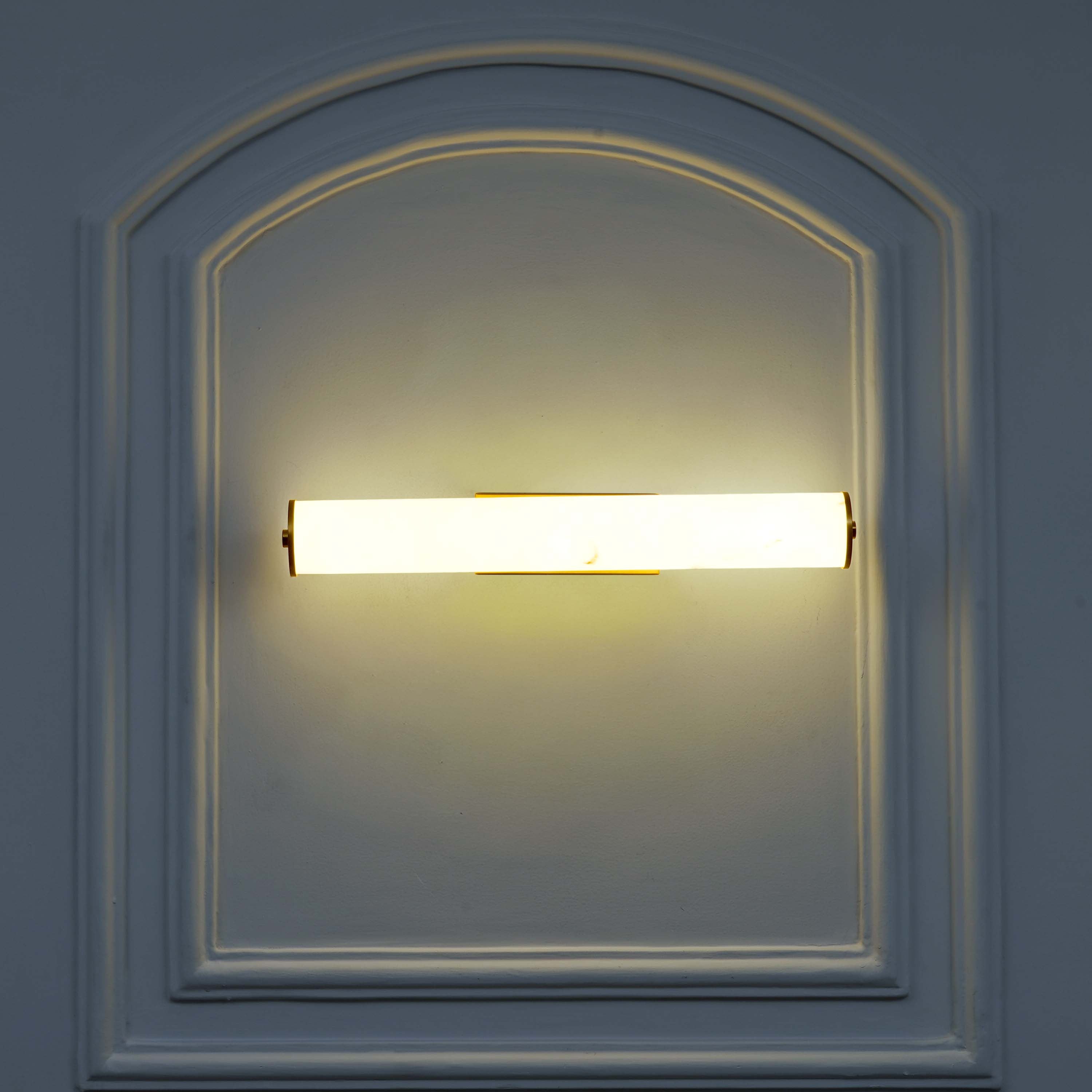 Wall Light Inbuilt Led Light CAPOTE Inbuild LED Wall Light in Brass Finish With White Alabaster ...