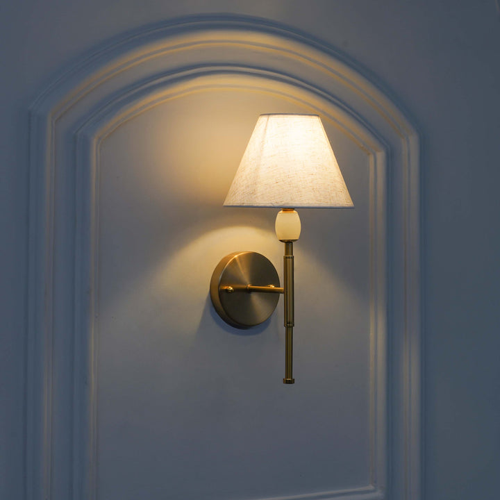 BETTIE Inbuild LED Wall Light in Brass Finish With White Cotton Shade
