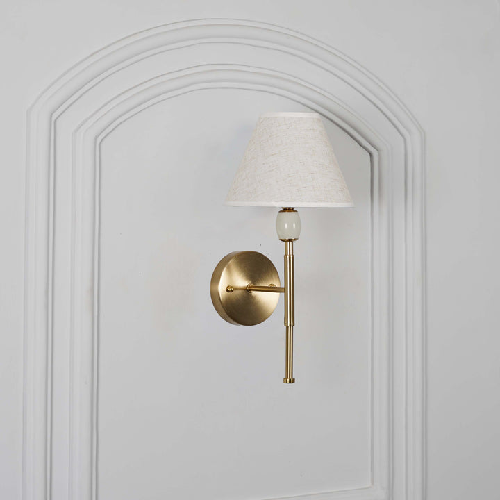 BETTIE Inbuild LED Wall Light in Brass Finish With White Cotton Shade