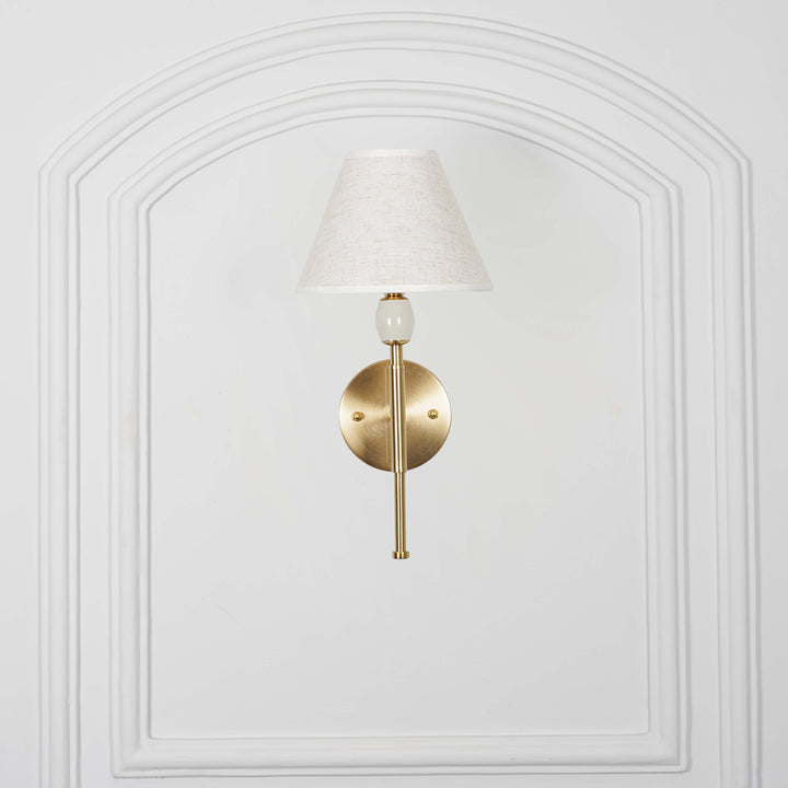 BETTIE Inbuild LED Wall Light in Brass Finish With White Cotton Shade