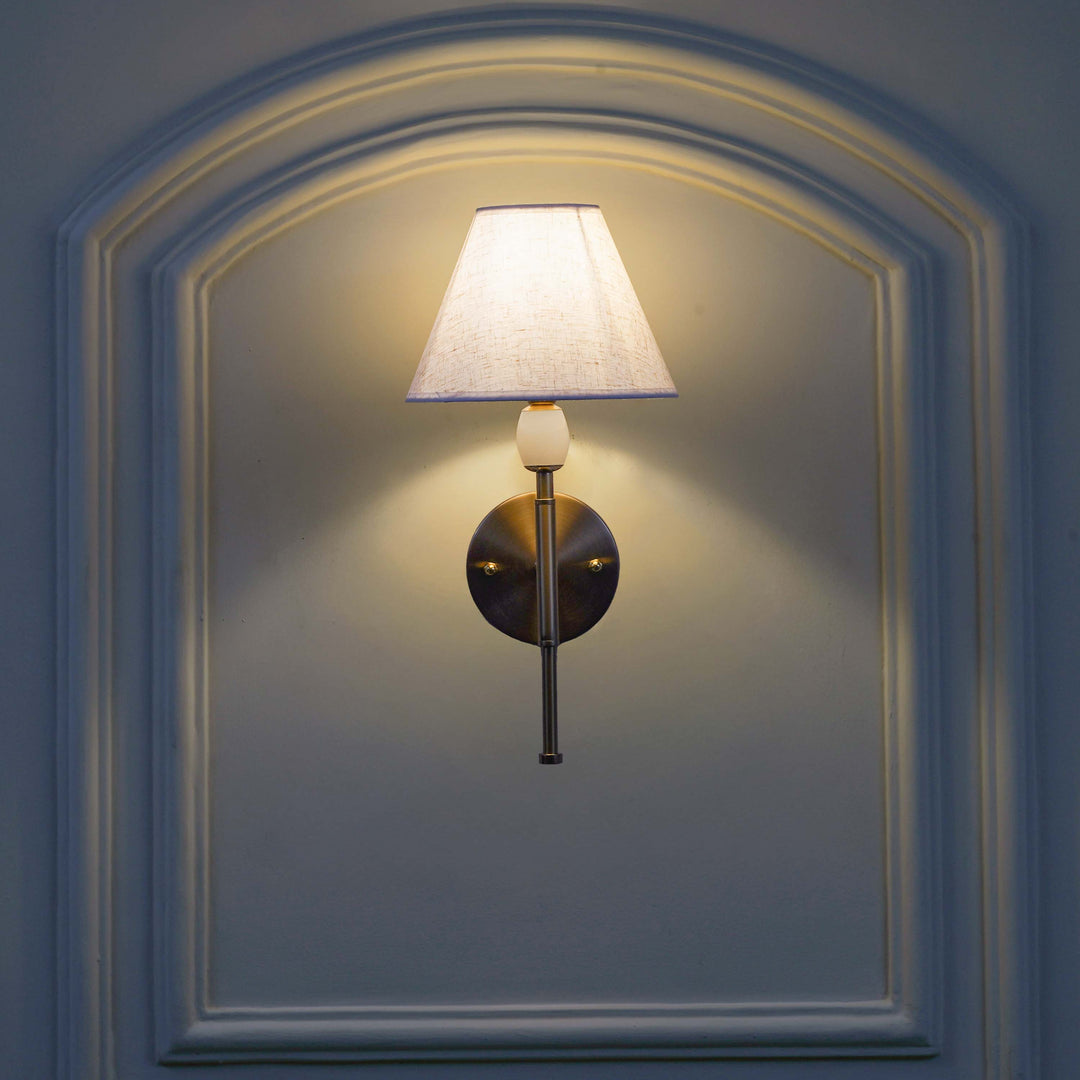 BETTIE Inbuild LED Wall Light in Brass Finish With White Cotton Shade