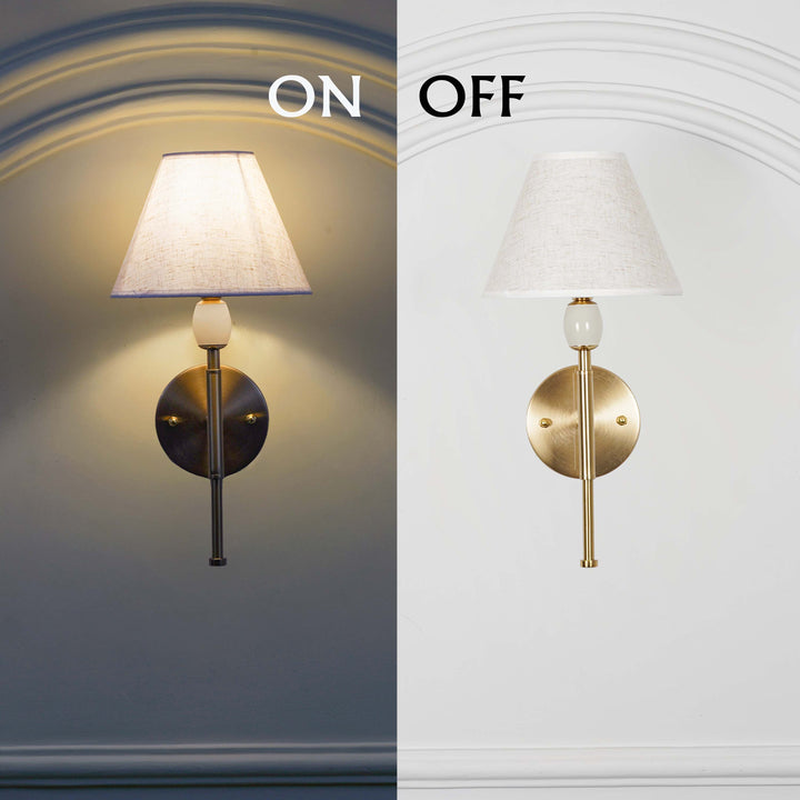 BETTIE Inbuild LED Wall Light in Brass Finish With White Cotton Shade