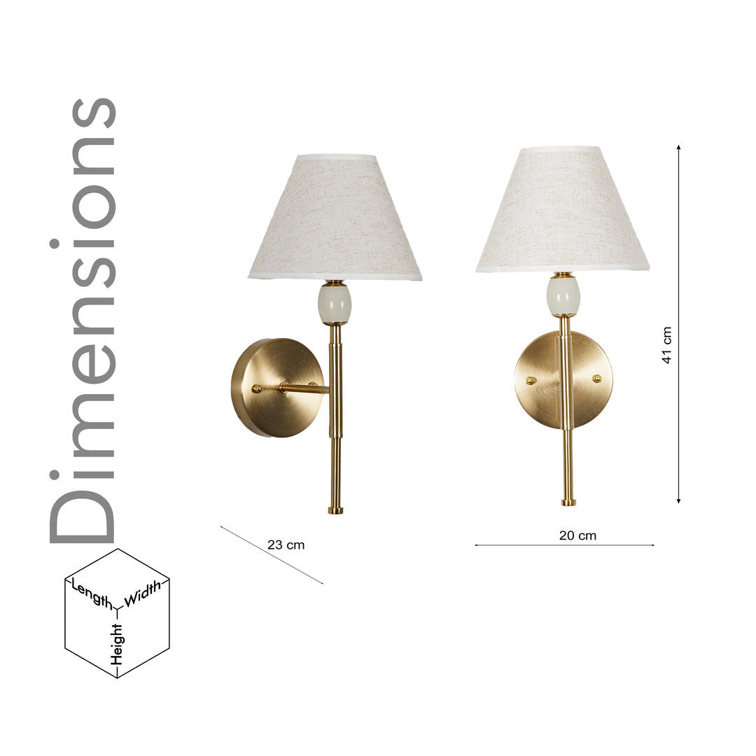 BETTIE Inbuild LED Wall Light in Brass Finish With White Cotton Shade