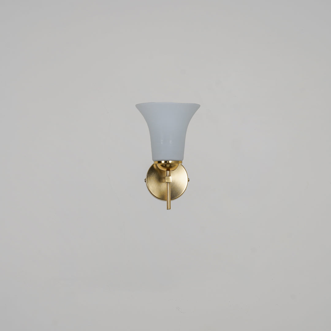 AURORA Modern Brass Finish Metal Wall Light with Frosted White Glass Shade | Single Light E27 Holder Decorative Wall Sconce